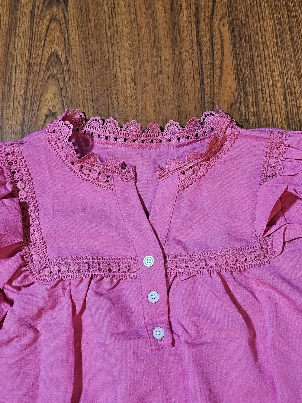 Womens Bright Pink Ruffle Sleeve Button Front Top - Picture 4 of 10